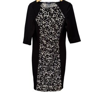 Chaps Women's Black White Abstract Print Ruched Sheath Dress Size 16